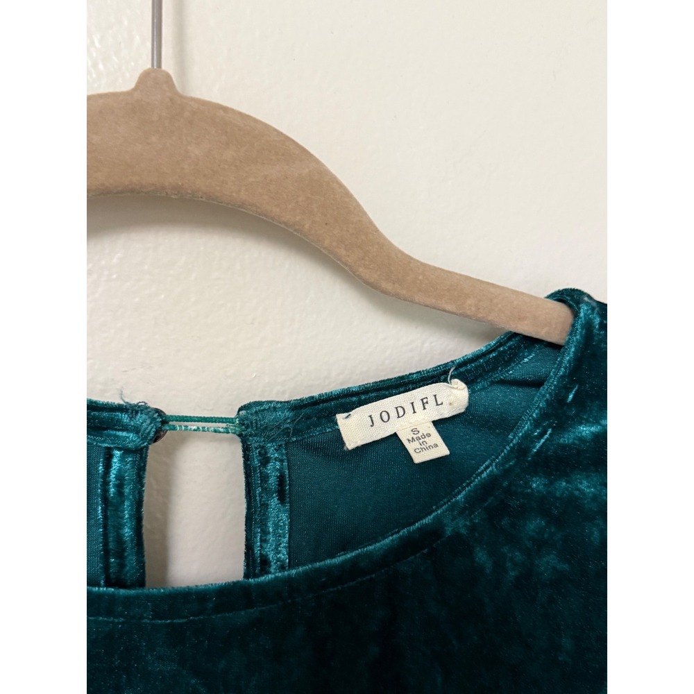 Jodifl Teal Green Crushed Velvet Puff Sleeve Blouse Top Keyhole Back - Picture 5 of 10